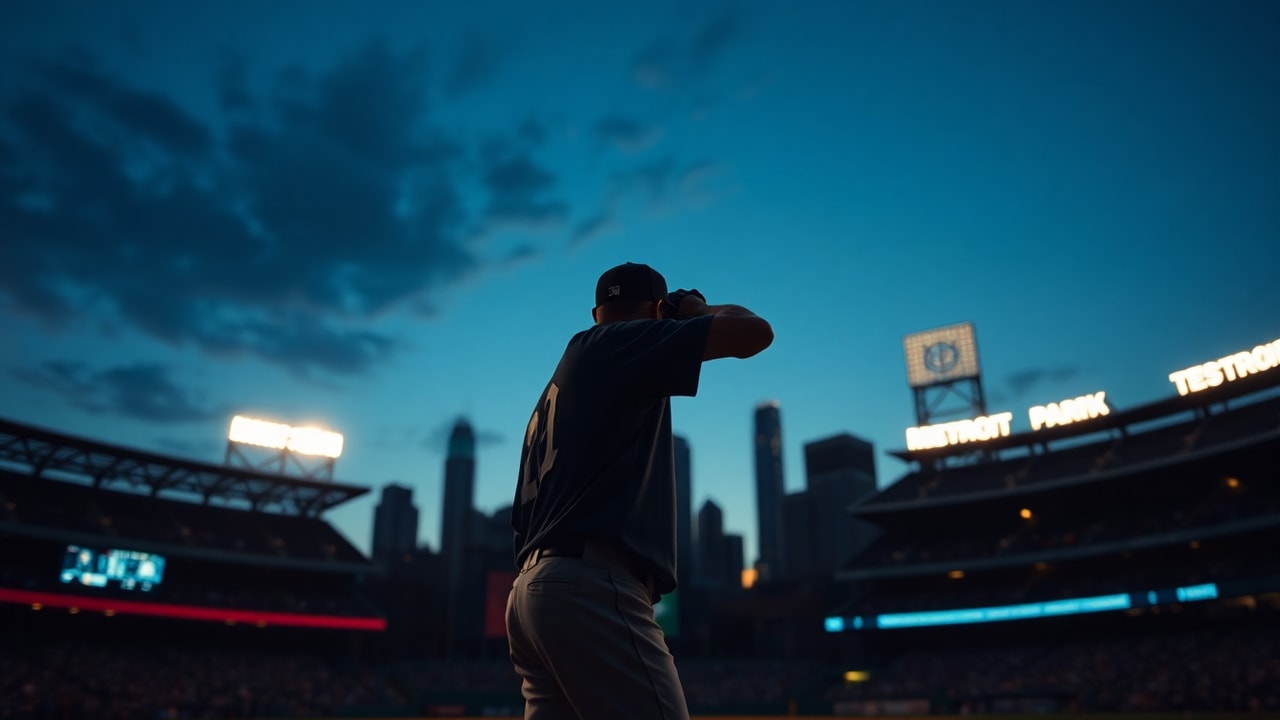 Detroit Tigers news: Tarik Skubal under stadium lights with Comerica Park in the background