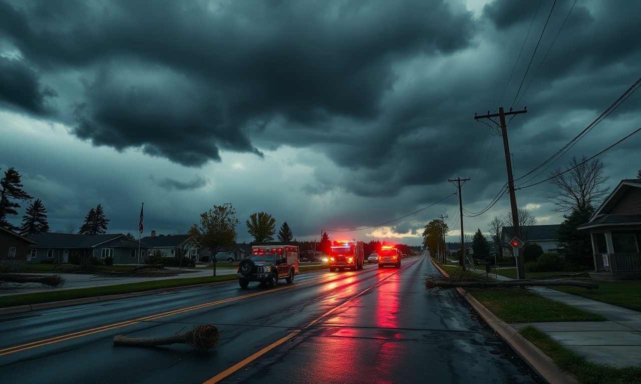 tornado near Detroit Lakes: severe weather clouds over the Lake Region with storm damage and emergency response